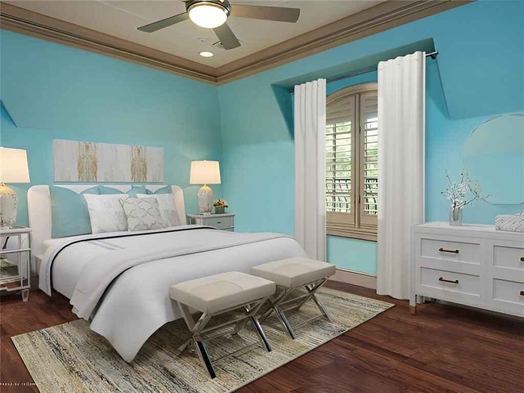 Bedroom with Crisp White Curtains