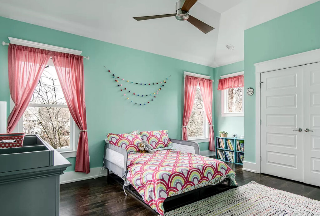 Bedroom with Rose Pink Curtains