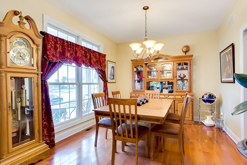 Dining Room with Damask Drapes