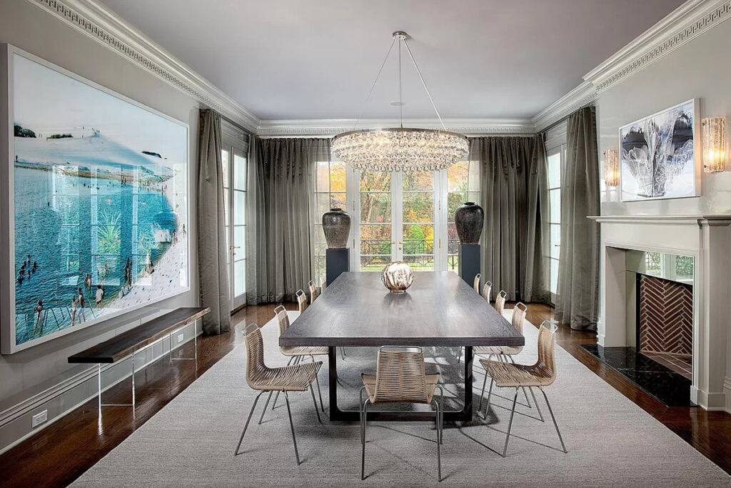 Dining-Room-with-Soft Gray Curtains