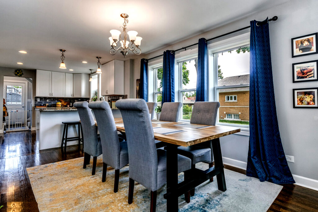Dining-room-with-Navy Blue Curtains