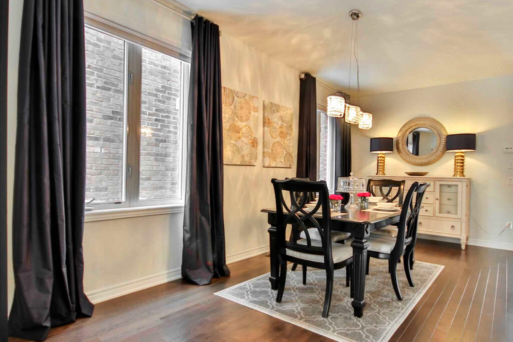 Dining-room-with-charcoal curtains