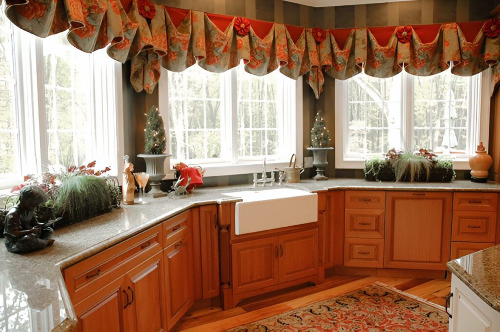 Kitchen-Bay-Window-Curtains Rustic Charm