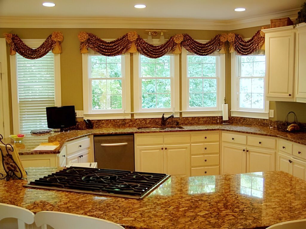 Kitchen-Bay-Window-Curtains Swags and Serenity