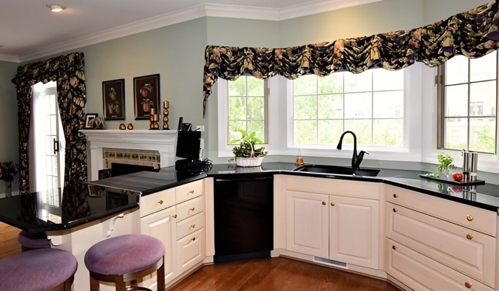 Kitchen-Bay-Window-Vintage Floral Curtains