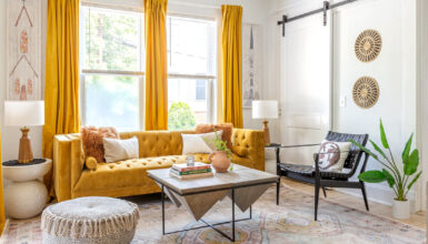 Living Room with Yellow Curtains