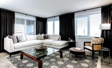 Living Room with Black Curtains