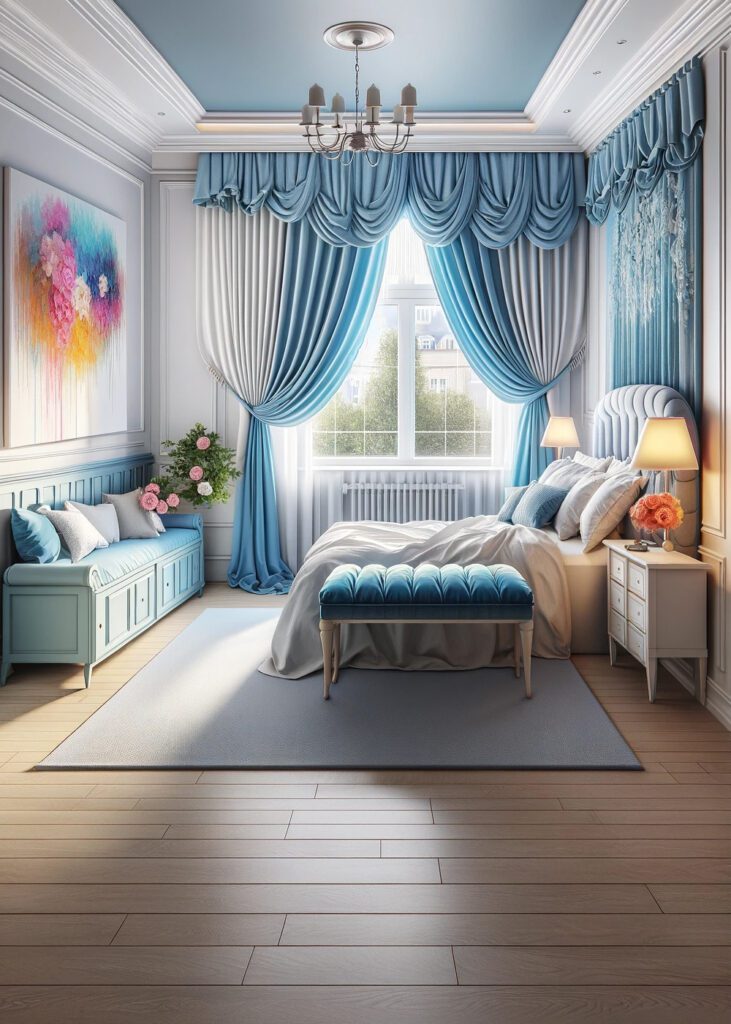Bedroom-with Baby Blue with Ruffles Curtains