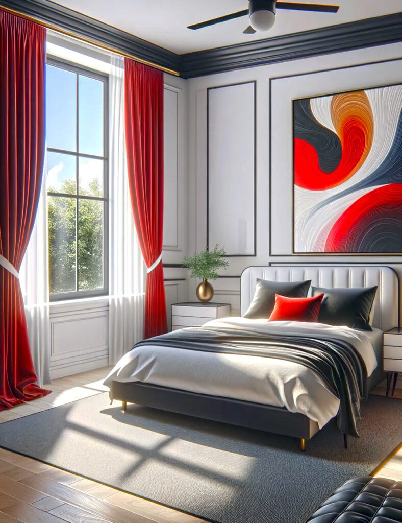 Bedroom-with-Red Blackout Curtains