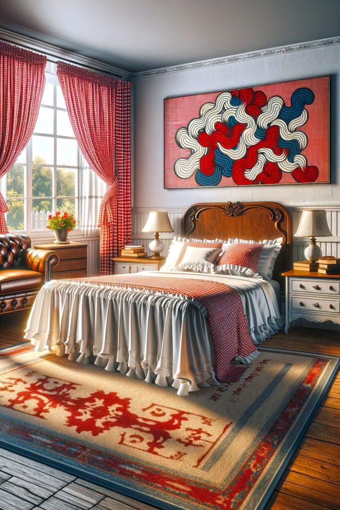 Bedroom-with-Red Gingham Curtains