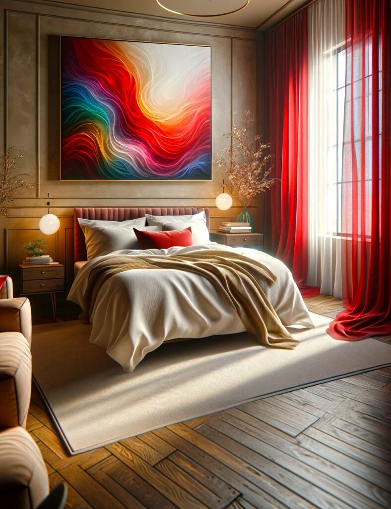 Bedroom-with-Sheer Red Curtains
