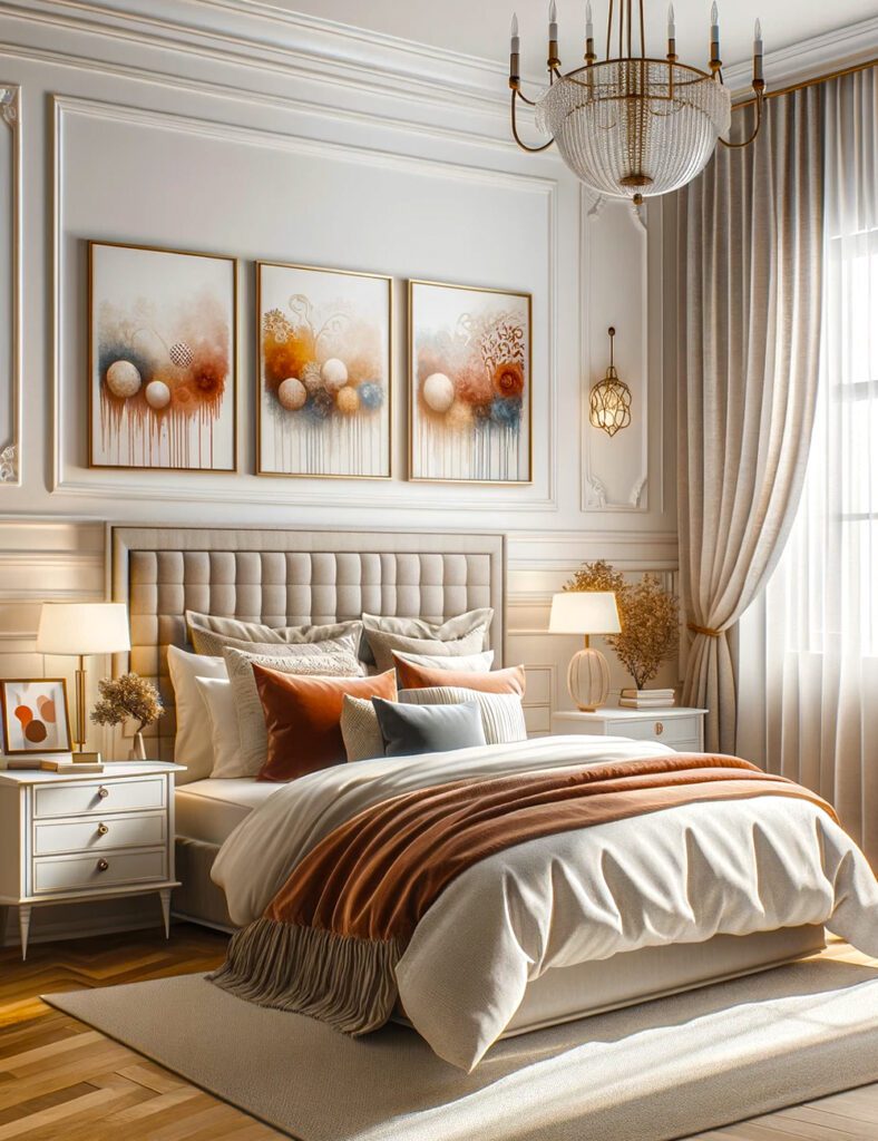 Bedroom-with-White Linen Curtains