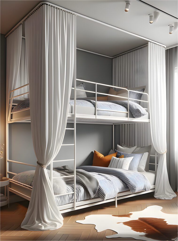 Bunk-Bed-with-Ceiling Mounted Curtains