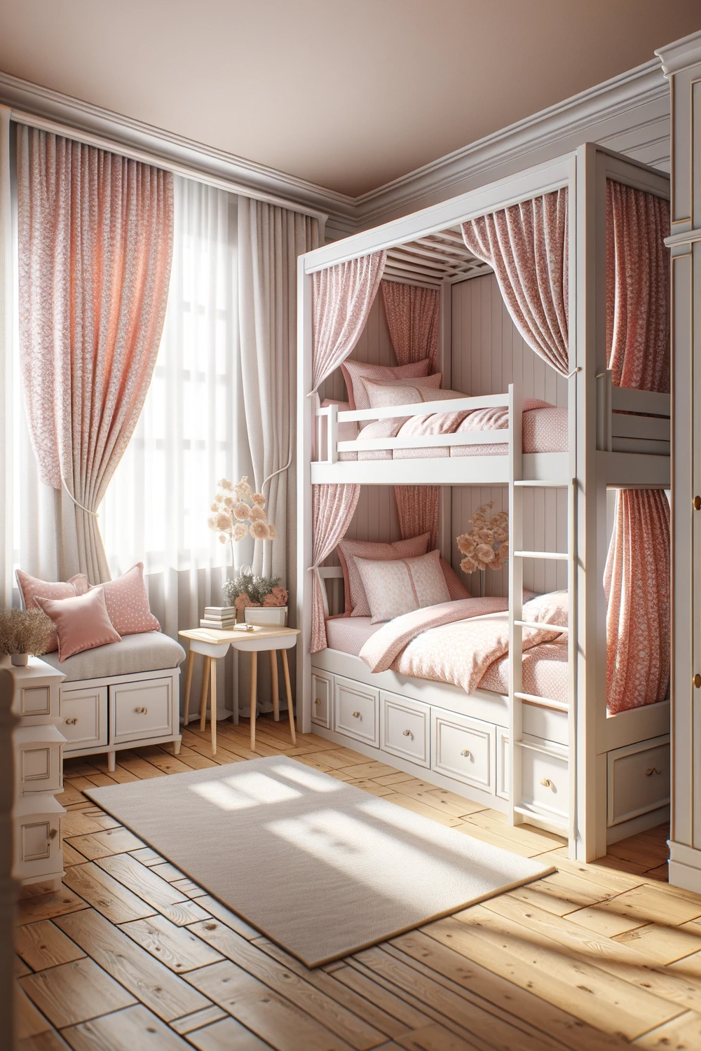 Bunk-Bed-with-floral Patterned-Curtains.