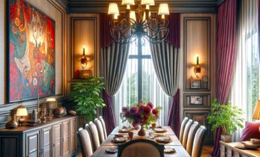 Color Curtains for the Dining Room with Beige Walls and Dark Furniture