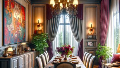 Color Curtains for the Dining Room with Beige Walls and Dark Furniture