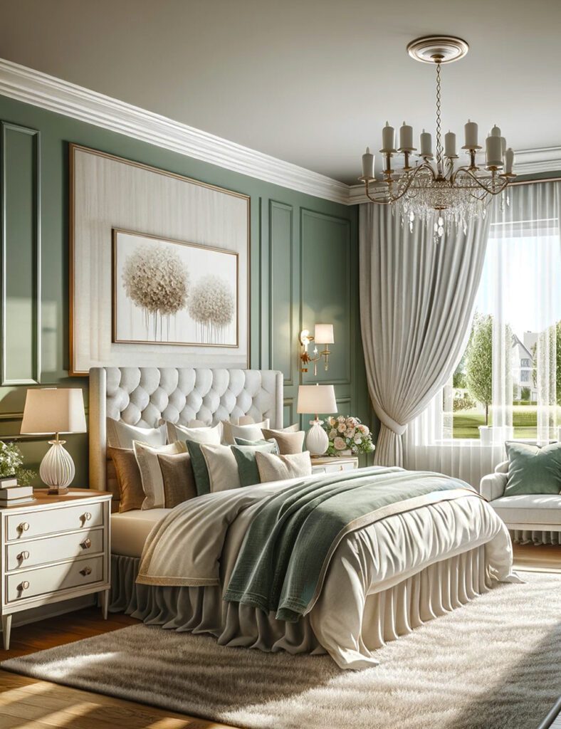 Light-Green-Bedroom-Walls-with-White-Curtains