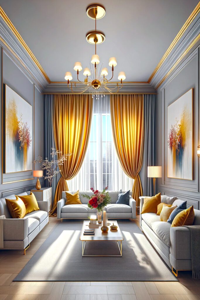 Light Grey-Wall-Color-with-Gold-Curtains