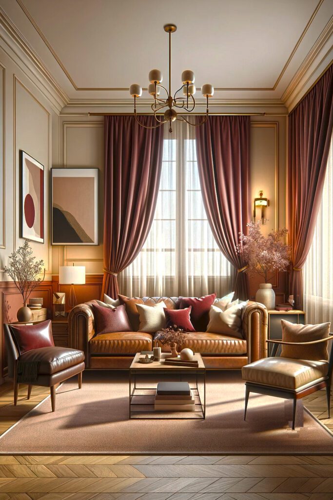 Living-Room-Cream-Walls-with-Burgundy Curtains