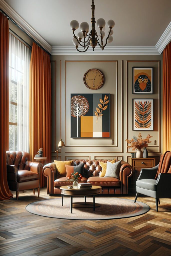 Living-Room-Cream-Walls-with-Burnt Orange Curtains
