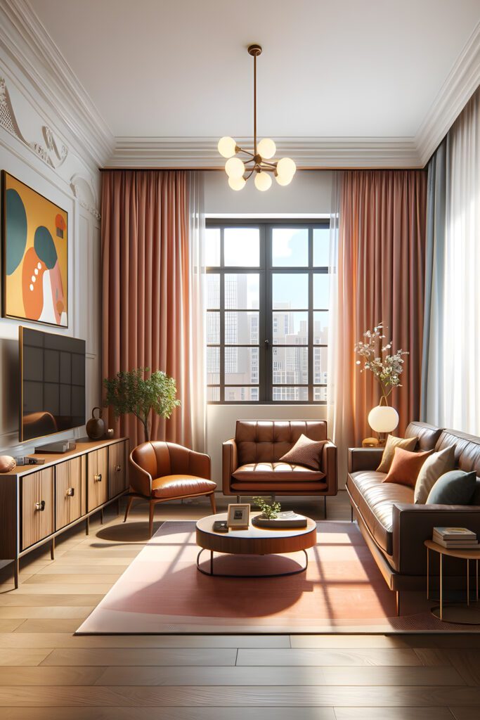Living-Room-with-Brown-Furniture-Peach-Curtain