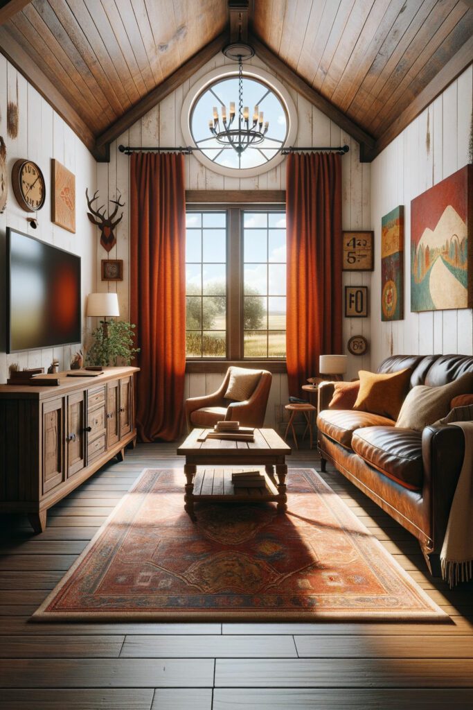 Living-Room-with-Brown-Furniture-and-Burnt Orange Curtains