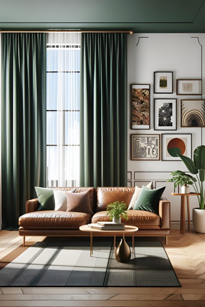 Living-Room-with-Dark green-Curtains