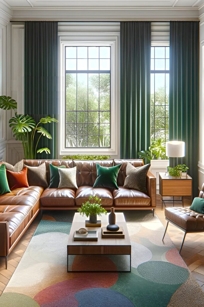 Living Room with Emerald Green Curtains