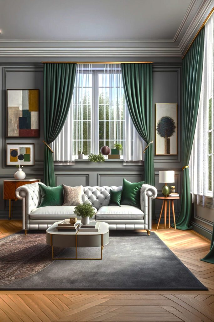 Living-Room-with-Hunter-Green-Curtains