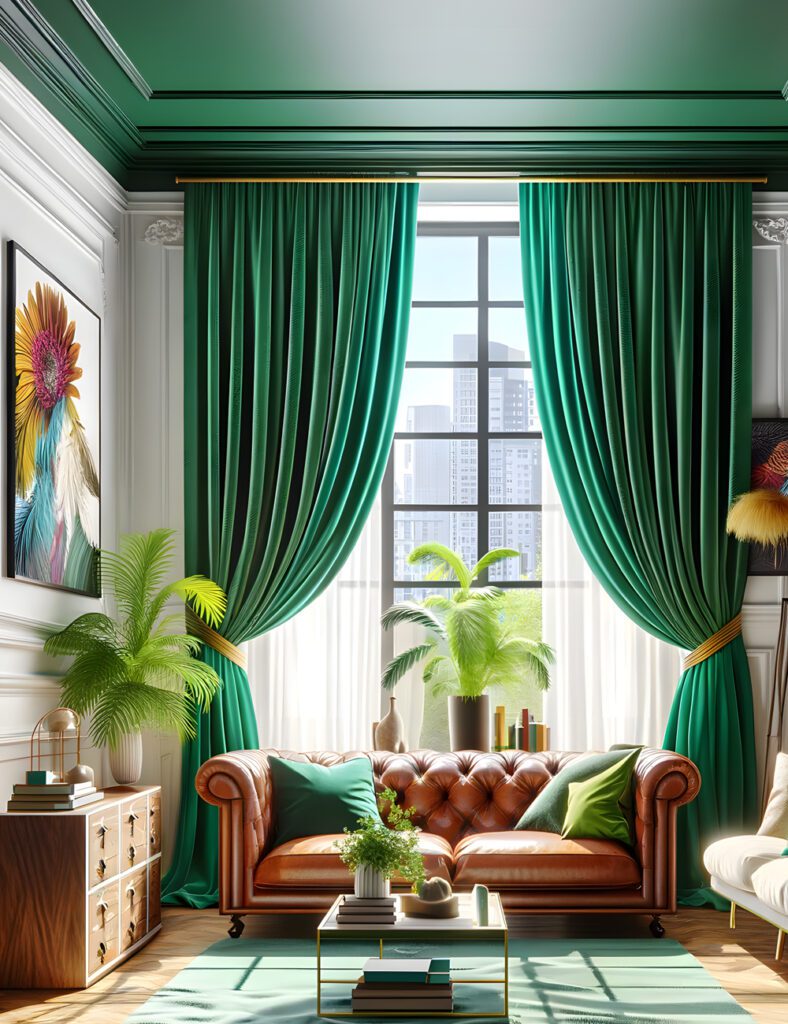 Living-Room-with-Kelly-Green-Curtains
