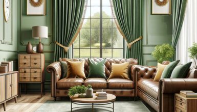 Color Curtains for The Living Room with Light Green Walls and Brown Tan Furniture