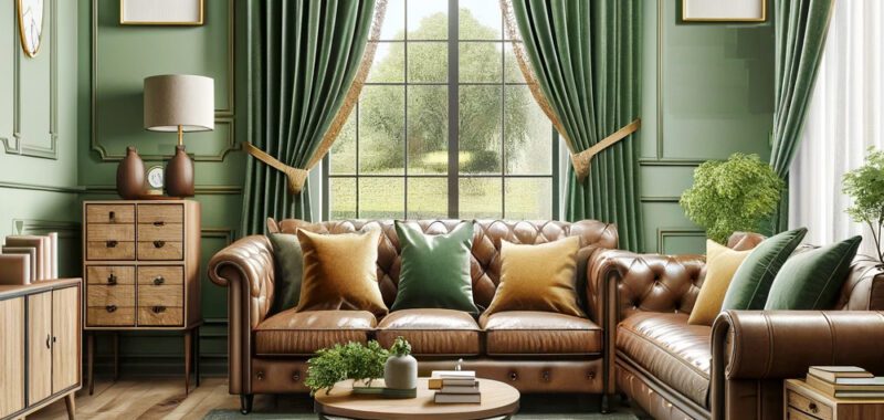 Color Curtains for The Living Room with Light Green Walls and Brown Tan Furniture