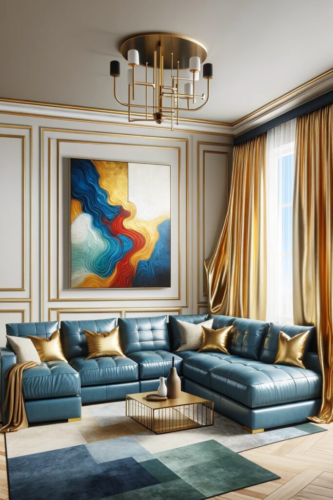 Living-Room-with-Metallic Gold Curtains