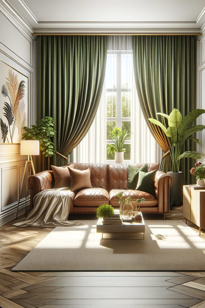 Living-Room-with-Olive-Green-Curtains