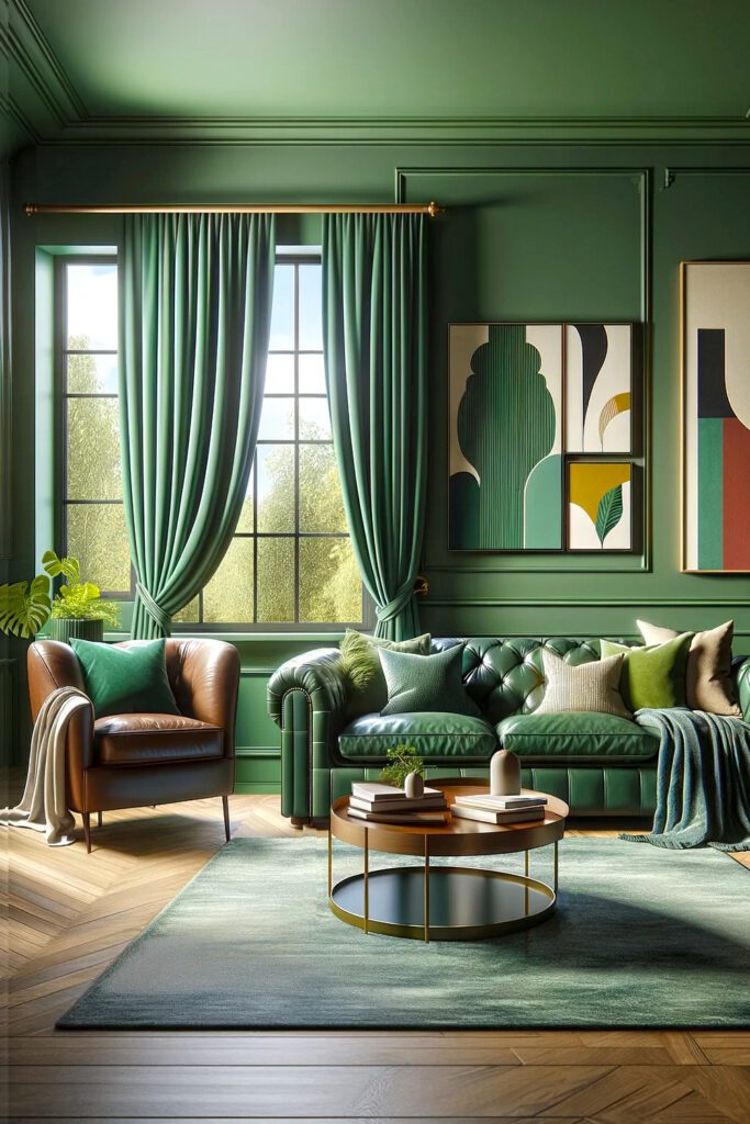 Living-Room-with-Seafoam Green-Curtains