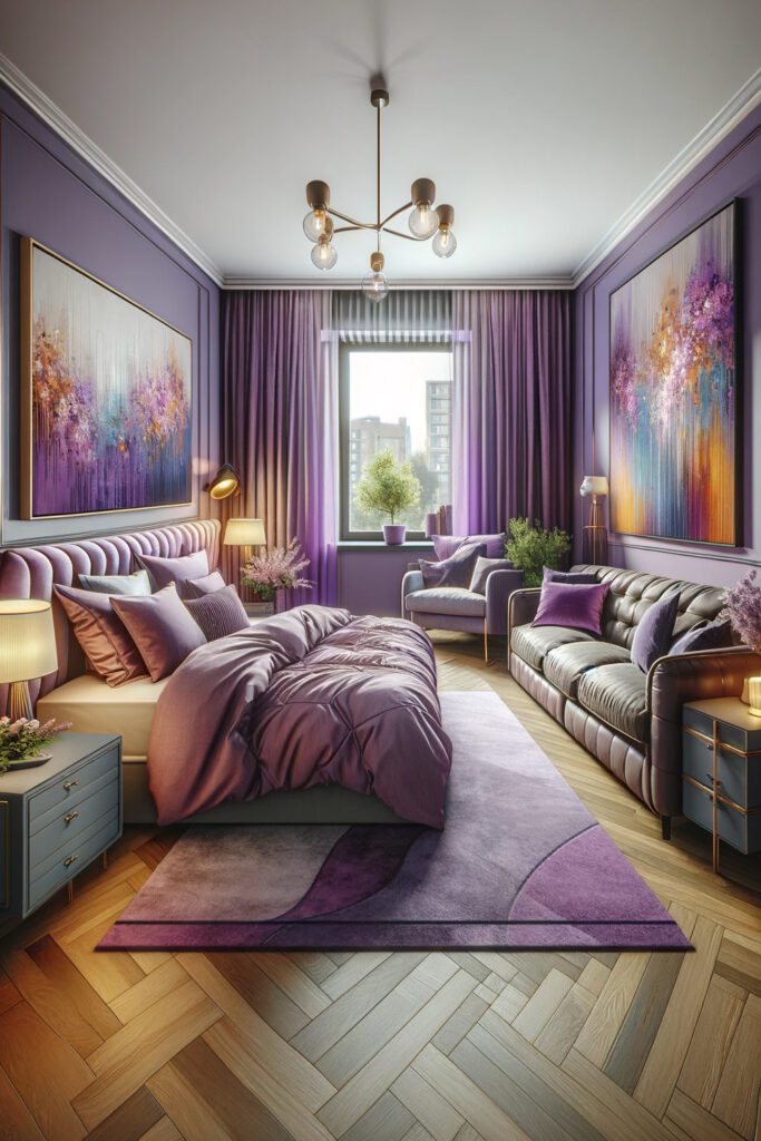 Purple-Bedroom-Walls-with-Lavender Curtains