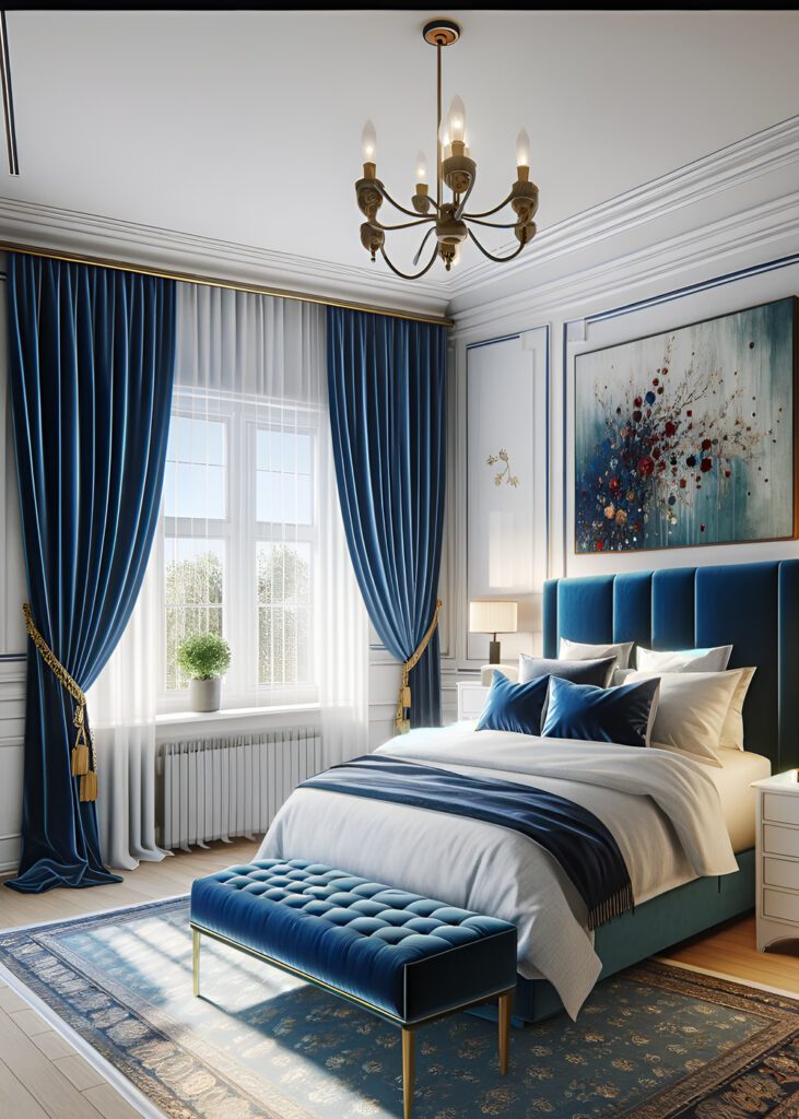 Sapphire Blue Velvet with Tassels Bedroom Curtains