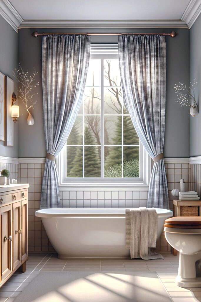 Small-Bathroom-Window-with-Waterproof Shower Curtains