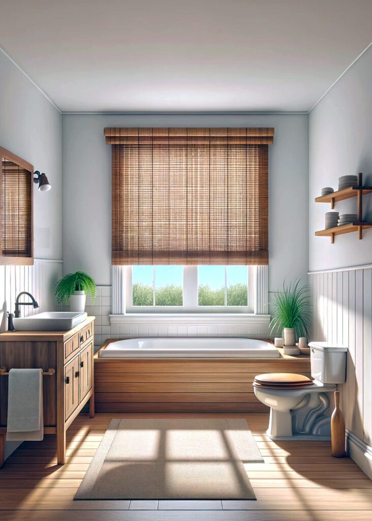 Small-Bathroom-Window-with-Woven Wood Shades