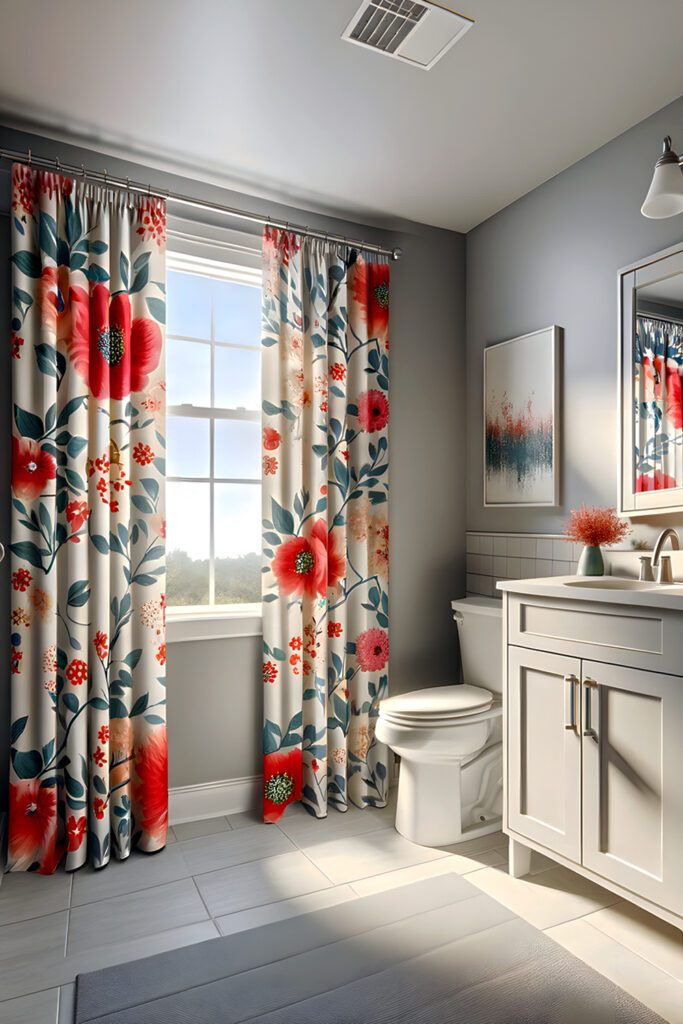 Small-Bathroom-Window-withBold Print Curtains