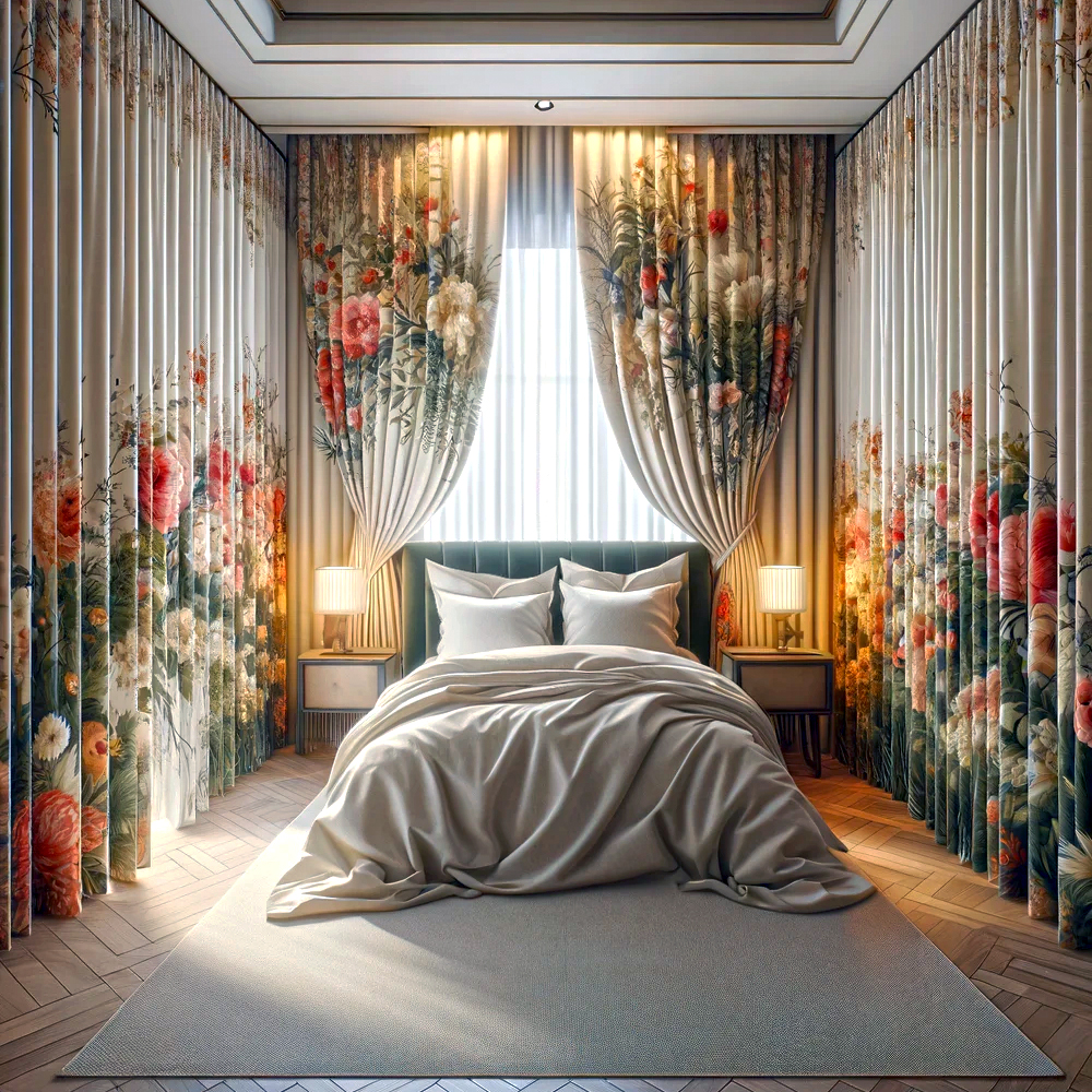 Wall-to-Wall-Bold Patterns Curtains-Behind-Bed