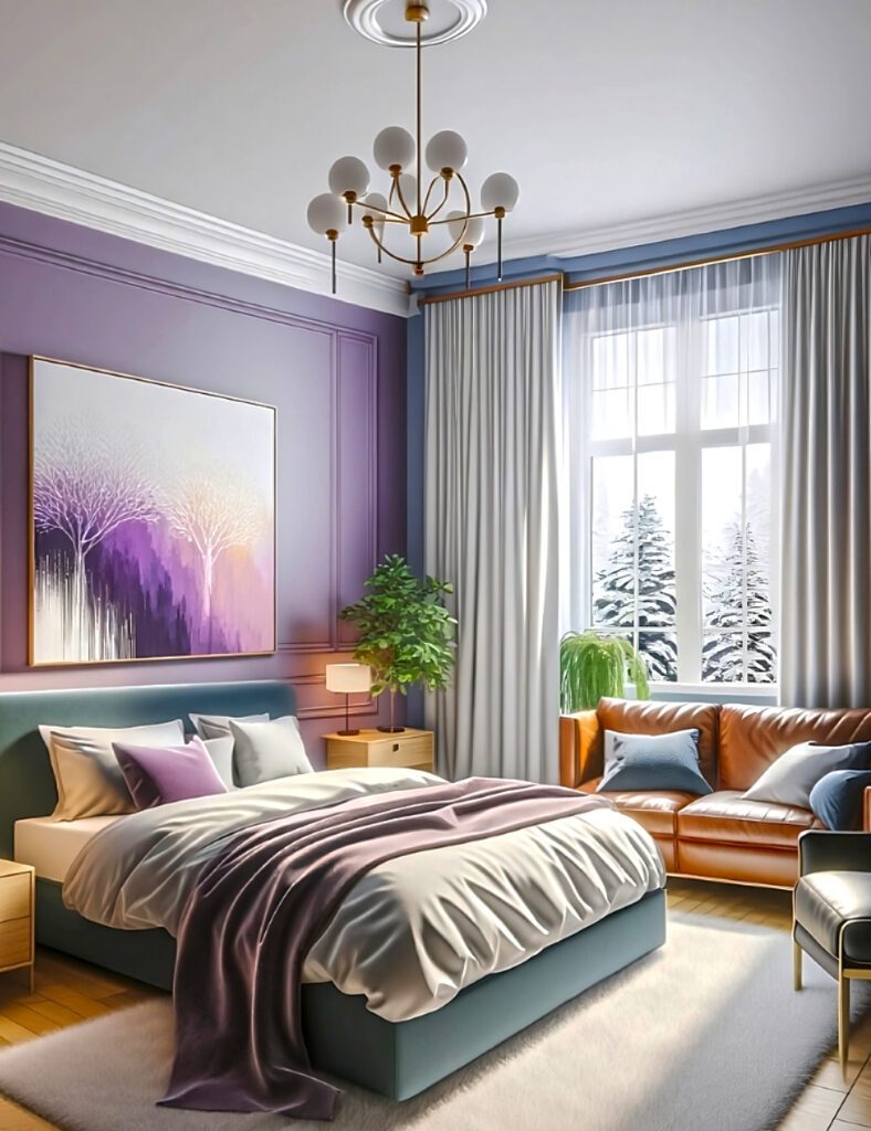 White-Curtains for Purple-Bedroom-Walls