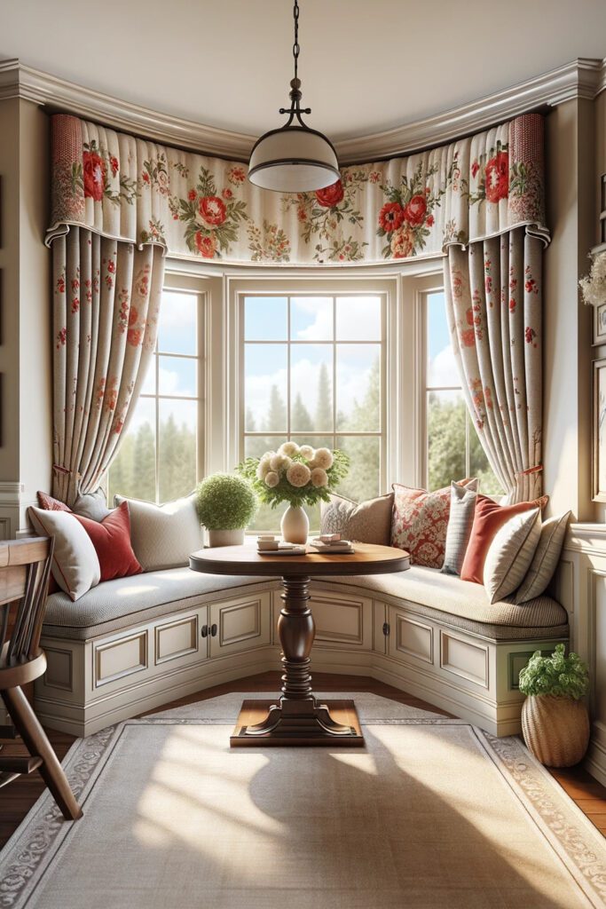 Window-Seat-with-Florals Curtains