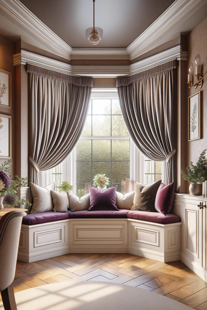 Window-Seat-with-Velvets Curtains